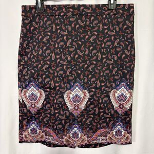 J. Crew The Pencil Skirt Sz 8 Purple Pink Paisley Cotton Stretch Work Office